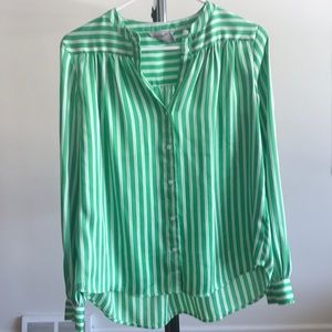 H&M green and white striped blouse